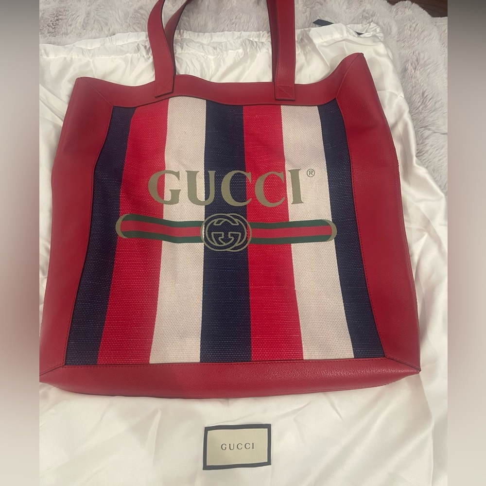 Gucci Logo Stripe Red Tote Bag - Picture 9 of 9